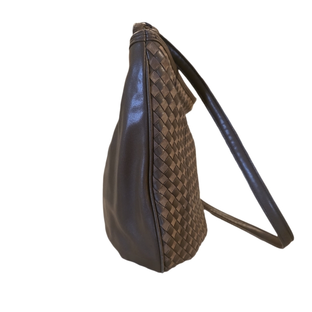 Vintage Empress Elegant Brown Woven Shoulder Bag Gold Hardware - Picture 5 of 12